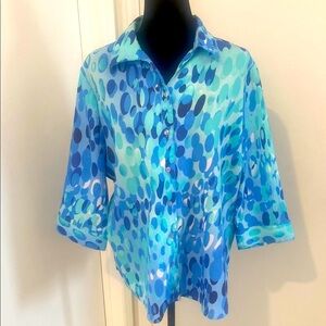 VINTAGE, ALIA Blue Polka Dot Button-Up Polyester Blouse in Size 18
